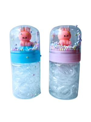 KIT ELASTICO DE CABELO BSL1790-4 SILICONE POTE TRANSPARENTE COELHINHO BOLINHAS