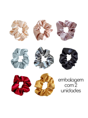 ELASTICO SCRUNCHIE DE CETIM COLORIDO VM CABELO (EMB C/2)